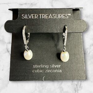 Silver Treasures sterling silver cubic zirconia stimulated pearl drop earrings